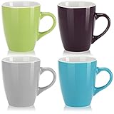 com-four® 4x Kaffeetassen aus Keramik - Kaffee-Becher in modernem Design - Kaffeepott für Kalt- und Heißgetränke - farbige Henkeltasse - Trinkbecher 300 ml