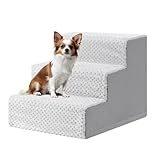 KSIIA Hundetreppe für Kleine Hunde 33cm Hoch, Haustiertreppe mit Abnehmbarem Waschbarem Bezug, Katzentreppe für Alte Katzen Hunde, Rutschfestem Hunderampe Hundetreppe für Bett Sofa, Grau