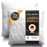 John Cotton Kopfkissen 80x80 cm – 2er Set Hotel-Luxus-Stepp-Kissen für Nackenschmerzen, Verstellbares Kissen mit Reißverschluss - 900g Füllung, Schlafkissen für Allergiker, Oeko-TEX (80 x 80)