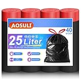 AOSULI Schwarz Müllbeutel 25L mit Zugband Reißfest Mülltüten Küche Müllsäcke,40 Stück Abfallsäcke