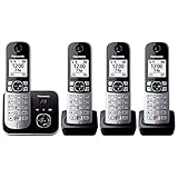 Panasonic KX-TG6864GB Schnurlostelefon mit 4 Mobilteilen und Anrufbeantworter (Bis zu 1.000 Telefonnummern sperren, übersichtliche Schriftgröße, lauter Hörer, Voll-Duplex Freisprechen) schwarz-silber