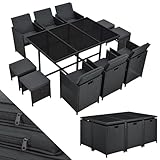 Juskys Polyrattan Sitzgruppe Baracoa XL 11-teilig wetterfest & stapelbar - 6 Stühle, 4 Hocker, Tisch mit Glasplatte & Kissen - 10 Personen - Gartenmöbel Set für Garten & Terrasse