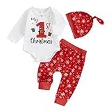 Geagodelia Baby Jungen Mädchen Weihnachten Outfit Kleidung Weihnachtsoutfit Babykleidung Set Langarm Body Strampler + Hose Neugeborene Weiche Babyset My First Christmas (Weiß & Rot 61, 0-3 Monate)