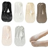 Noenaeni 6 Paar Damen-Socken, mehrfarbig, Baumwolle, atmungsaktive Spitzensocken mit rutschfestem Silikongriff, niedrig geschnitten, unsichtbare Socken für Sneaker, Loafer, High Heels, Schuhe (schwarz