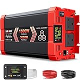 Reiner Sinus Wechselrichter 1500 Watt, 12V DC auf 120V AC Wechselrichter für Wohnmobil, LKW, Solar, Zuhause, Wechselrichter mit 3 AC Steckdose, 30W USB-C, 5V 3.1A USB, Hardwire Port, Fernbedienung