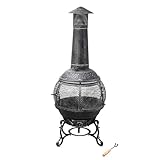 tepro Jacksonville Guss-Feuerstelle – Gartenkamin im spanisch-mediterranen Stil, Ø 52 cm, 140 cm Höhe, inklusive Funkenschutz & Schürhaken