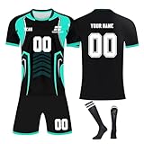 Personalisiertes Football Trikot Kinders Erwachsene Fusstball Set,individuell bedruckbares Fußballuniform mit Namen & Nummer, atmungsaktives Fußball Trikot + Shorts + Socken
