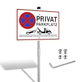 SINMAO Privatparkplatz Schild mit Pfosten Alu 300x200 mm mit Löchern für Zaun, Schild Privatparkplatz zum Aufstellen