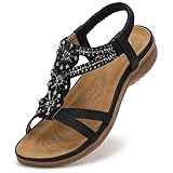 Littleplum Damen Sandalen Sommer Flach Sandalette Bohemia Strand Sandalen,Schwarz,40 EU