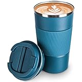 SCJHMY Thermobecher- Isolierbecher, Edelstahl Travel Mug, Vakuum auslaufsicher Reisebecher mit Deckel, Autobecher, doppelwandig isoliert für Wasser und Tee, Kaffee-to-go Becher Blau 510ml