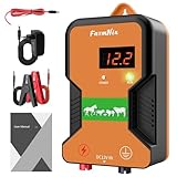 12V Weidezaungerät mit LED Anzeige, 2J Wasserdicht Elektrischer Weidezaun 230V für 15 KM Reichweite, LED Display Eelektrozaun für Schutz von Nutztieren,Haustieren,Geflügel, Hausweide,Gärten (Orange)