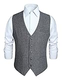 HISDERN Herren Hochzeitsweste Klassische Wolle Formelle Anzugweste Solide Fischgrät Tweed Basic Weste für Herren Grau M