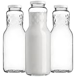 KADAX Milchflaschen 1L mit Schraubverschluss, leere Flaschen mit großer Öffnung zum Befüllen von Milch, Glasflaschen mit Deckel, Weithalsflasche aus Glas (3 Stück)