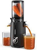 ACOQOOS Entsafter, Entsafter Gemüse und Obst with 110MM Einfüllöffnung, Leicht zu Reinigen Slow Juicer Machine with 2 Cups Schwarz