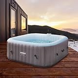 Arebos Spa Whirlpool 2400W | In-Outdoor Pool | für 6 Personen 185x185cm | 130 Massagedüsen | 910 L mit Heizung | Aufblasfunktion per Knopfdruck | Inkl. Abdeckung | Bubble Spa & Wellness Massage