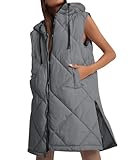 Imily Bela Weste Damen Steppweste Kapuze Vest Leichte Ärmellos Jacke Übergangs Westen Bodywarmer Längere Übergangsjacke Casual Longweste Oberbekleidung（Grau，L）
