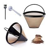 Janety 2 Stück Kaffee Filter, Wiederverwendbar Kaffee Filter, kaffeefilter größe 4, für 8-12 Tassen Kaffee, mit Löffel und Bürste, Goldtonfilter Kaffee Dauerfilter