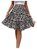 GORGLITTER Damen Boho Leicht Sommerrock Urlaub Blumen Rock Knielang Sommer Röcke Kurz Casualrock Freizeitrock A Linie Strandrock Schwarz XL