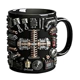 Vitsrisea Keramik-Kaffeetassen - Realistische Gläser, Automobilkunstwerke, Motorblock-Styler, Schwarzer Porzellanbecher | Teegetränke-Dekoration, Geh