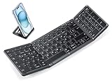 OMOTON Bluetooth-Faltbare-Tastatur, Kabellose Mini Keyboard mit 3 Kanäle für Windows/iOS/Android/Mac, Wiederaufladbare Klapptastatur in Voller Größe mit Ziffernblock, Schwarz