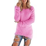 duxyoz Fleecepullover für Damen, langärmelig, Sherpa-Sweatshirt, flauschig, Winter, warm, flauschig, Tunika, Top, locker, einfarbig, Rundhalsausschnitt, lange Pullover, Damen, kuschelige Bluse,