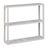 Relaxdays Wandregal Walnuss, 3 Ablagen, HBT: 54 x 60 x 15 cm, schmales Holzregal Bad, Küche, Steh- & Hängeregal, weiß