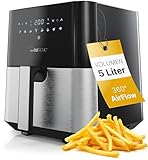 Clatronic® Heißluftfritteuse XXL - 5L Fritteuse | Heißluft für fettfreies frittieren| Edelstahl-Airfryer mit digitalem Touchscreen | 360° Air-Flow | Heißluft-Friteuse mit 8 Programmen | FR 3782 H