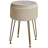 IBUYKE Samt Speicher Fußstütze Hocker Ottoman, Make-up Eitelkeits Hocker Beistelltisch mit goldenen Stahlbeinen abnehmbare Abdeckung, Couchtisch Top Cover, Weiß LG-20M