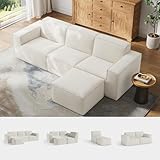 LINSY HOME Ecksofa mit Schlaffunktion - 266cm Modulares Schlafsofa, L Form Couch, Sofa 3 Sitzer mit Ottomane, Sektionssofas für Wohnzimmer, Keine Montage erforderlich, Beige