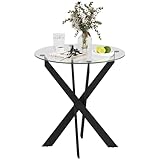 HOMCOM Esstisch, Rund Küchentisch für 4 Personen, Glas Esszimmertisch mit Stahlbeinen, Tischplatte aus Hartglas, für Esszimmer, Küche, Ø70 x 75 cm, Modern Design, Schwarz+Transparent