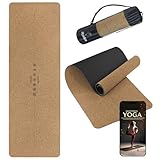 ALPIDEX Kork Yogamatte 183 x 61 x 0.6 cm E-Book Fitness Pilates Matte Schadstofffrei rutschfest Tragetasche Hilfslinien Natürlicher Kork Yoga Mat, Black