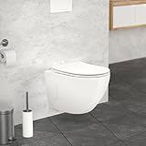 ECD Germany Spülrandloses Hänge WC kurz 49 cm Weiß glänzend mit Nano Beschichtung, Wand-WC, Toilette mit abnehmbaren WC-Sitz aus Duroplast Softclose Absenkautomatik, Tiefspüler WC Keramik Lotus Effekt