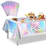 Irisierende Party Tischdecke, 6 Stück Laserholografische Tischtuch Bunt Glitzer Tischdecke, 137x183cm Geburtstag Tischdecke Bunt, Einweg Wasserdicht Partytischdecken für Party Geburtstag Festival