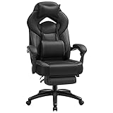 SONGMICS Ergonomischer Gamer-Sessel, Gaming-Stuhl, Bürostuhl, mit Teleskop-Fußstütze, verstellbare Kopfstütze, Lendenwirbelstütze, Tragkraft 150 kg, Schwarz OBG077B01