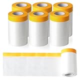 55 cm x 20 m Abdeckfolie Klebeband mit Folie, 6 Rollen Abdeckfolie Malerfolie, Selbstklebende Goldband Masker Tape, Transparent Malerkrepp mit Folie Gewebeklebeband Malerband zum Staubschutz
