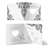 Kartenmachen.de Personalisierte 10-100x Hochzeit Einladungskarten Hochzeitseinladungen - Rustikal Schwarz Weiß - mit Herzstanze, dickes 300g/qm Papier, 148x148mm, Umschläge optional