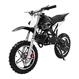 49cc Dirt Bike,Kinder Jugend Crossbike Pocket Cross,10 Zoll 2-Takt Motorrad Motorbike,Hand-Zug-Start-Methode,Scheibenbremsen,Bis 60 km/h, Max 100kg, Motorsport Pocket Crossbike (Schwarze)