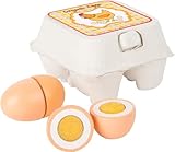 Small Foot Holz-Eier mit Klettverbindung und in originalgetreuer Eierpappe, 3 Jahre to 99 Jahre, ideales Zubehör zum Kaufmannsladen, 10591