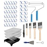LAANPOLE Farbroller Set, 25-teiliges Malerset, 23cm 10cm Malerrolle, Pinsel für Wände, Mikrofaser-Lackierwalze für professionelle Malerarbeiten,Blau
