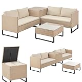 Juskys Outdoor Polyrattan Lounge Santorini - Gartenlounge mit Beistelltisch & Auflagenbox - Gartenmöbel Set Rattan Sitzecke wetterfest - Creme