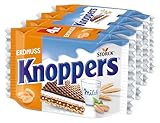 Knoppers Erdnuss – 4 x 25g – Gefüllte Waffelschnitte mit Erdnusscreme, feinsalzigen Erdnussstückchen und leckerer Milchcreme