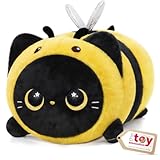 Mewaii Schwarze Katze Biene Plüschkissen 20CM Weiches Kawaii Kuscheltier für Kinder,Niedliches Katze Plüschtier,Perfektes Kuschelkissen und Geschenk