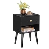 VASAGLE Nachttisch, Beistelltisch mit Schublade und offener Ablage, Holzbeine, Couchtisch für Wohnzimmer, Schlafzimmer, Sofa, ebenholzschwarz LET655B56