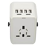 Globaler Reiseadapter, 100–240 V, 2 -Anschlüsse, 4 USB-A-Anschlüsse, Universeller Internationaler Kamera-Stecker-Adapter für USA, EU, Großbritannien (White)