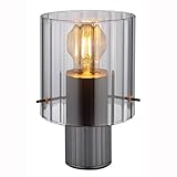 LED Tischleuchte Rauchglas Beistellleuchte Metall grau Wohnzimmer Tischlampe, Kabelschalter, 1x 7W 630lm warmweiß, DxH 14x22 cm
