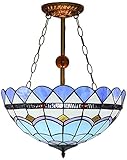 DFGHNBVC Anti-Kronleuchter Im Tiffany-Stil, Moderne Blaue Pendelleuchte Im Mediterranen Stil, 16 Zoll Große Buntglas-Deckenleuchte Für Wohnzimmer Und Esszimmer, E27