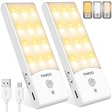 TNMOO LED Nachtlicht mit Bewegungsmelder, [2 Stück] 24 LED 3 Farbtemperaturen USB Aufladbar, Schranklicht mit 3 Modi, Stufenloses Dimmen Nachtlampe Kinder für Badezimmer/Gang/Treppe/Garage