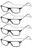NEW VISION Lesebrille 4 pack, Magnet Lesebrille, Bequem Magnetverschluss Vorne, Leicht Lesebrillen NV2904, Lesehilfe für Damen Herren (4 Schwarz, 1.5, x)