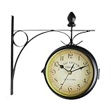 Milageto Wanduhr im Vintage-Stil, Quarzuhr Metall mit doppelseitigem, geräuschlosem Nicht-Ticken, batteriebetrieben, Schmiedeeisen Retro-Wanduhr, Vintage-Hängedekoration für draußen drinnen, Stil a