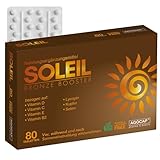 SOLEIL, Bräunungskapseln mit Beta Carotin für natürliche Bräune – 2 in 1 Selbstbräuner – Effektiver Lichtschutz mit Beta Carotin Hochdosiert – mit Vitaminen C, E, D, Selen und Kupfer – 80 Tabletten